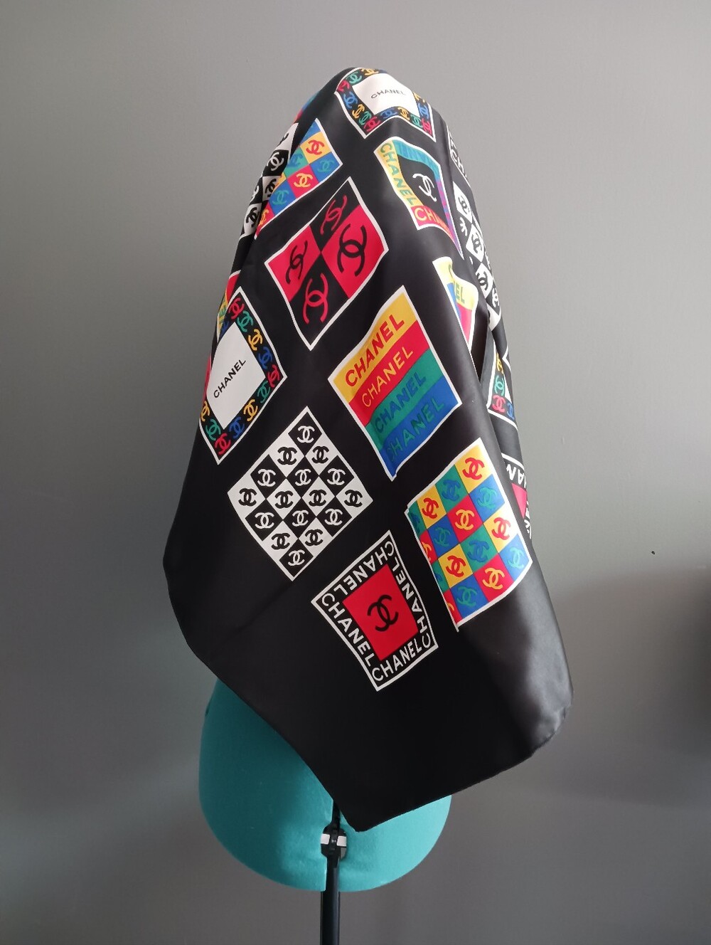 Vintage Chanel Logo Silk Scarf 35" - Picture 3 of 7